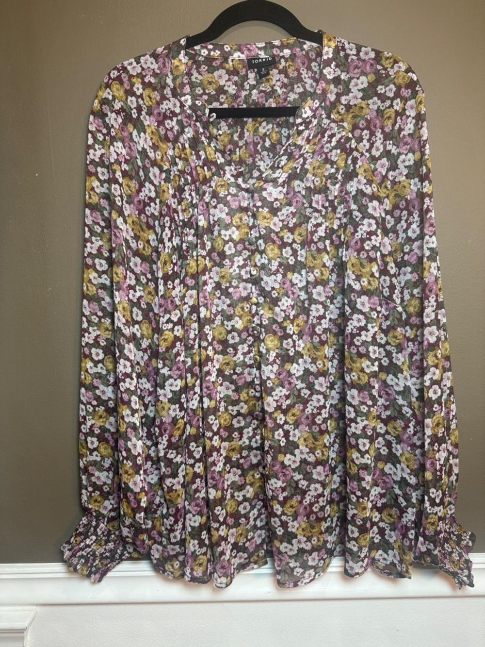 Torrid Floral Chiffon‎ Button Front Blouse Size 2 Boho Sheer